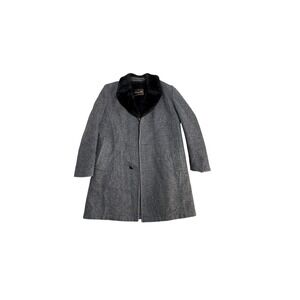 Vintage Botany 500 Coat Mens 38 Gray Wool Faux Fur Lined‎ Overcoat Shawl Collar